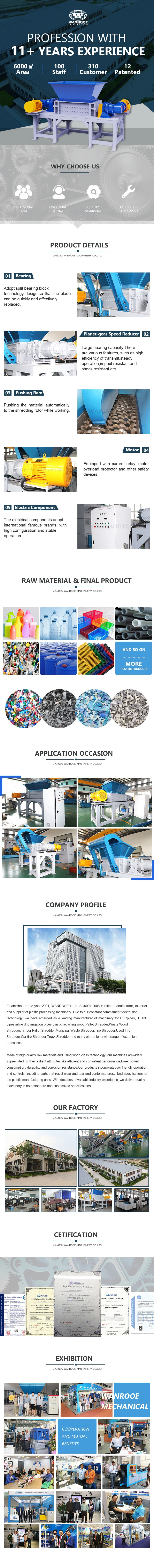 Waste Film/Pipe/Bottle/Bag/Wood Pallet/Cardboard/Tdf/Tire/Metal/Paper/Cardboard Plastic Double Shaft Shredder Machine